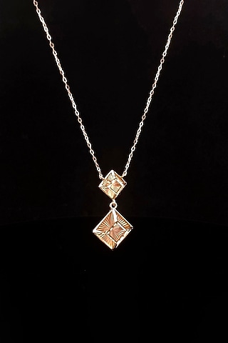 18kt Rose Gold Finish Diamond-Shaped Engraved Square Pendant Necklace by Zewar By Valchandson jewellers