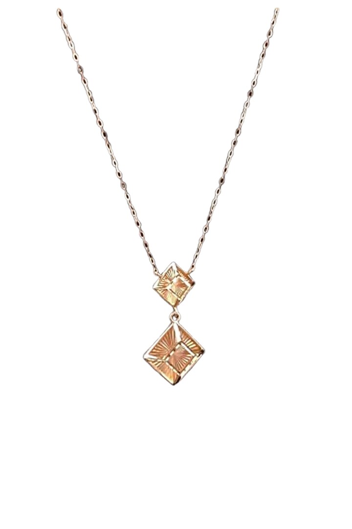 18kt Rose Gold Finish Diamond-Shaped Engraved Square Pendant Necklace by Zewar By Valchandson jewellers at Pernia's Pop Up Shop