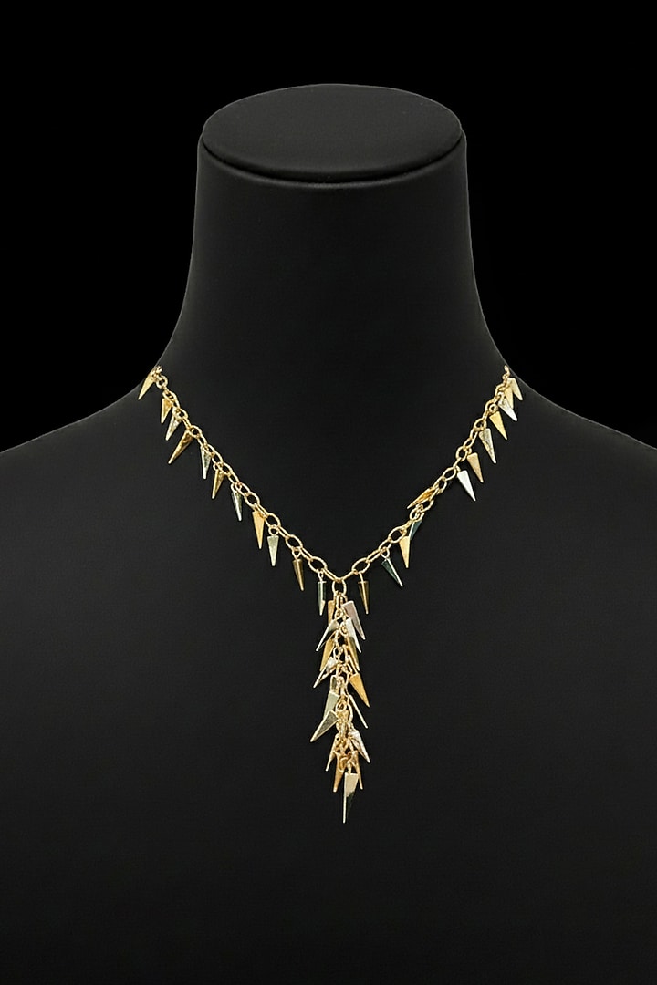 18kt Two Tone Finish Spike Charm Fringe Choker Necklace by Zewar By Valchandson jewellers at Pernia's Pop Up Shop