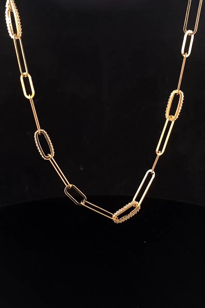 18kt Yellow Gold Finish Paper-Clip Link Chain Necklace by Zewar By Valchandson jewellers at Pernia's Pop Up Shop