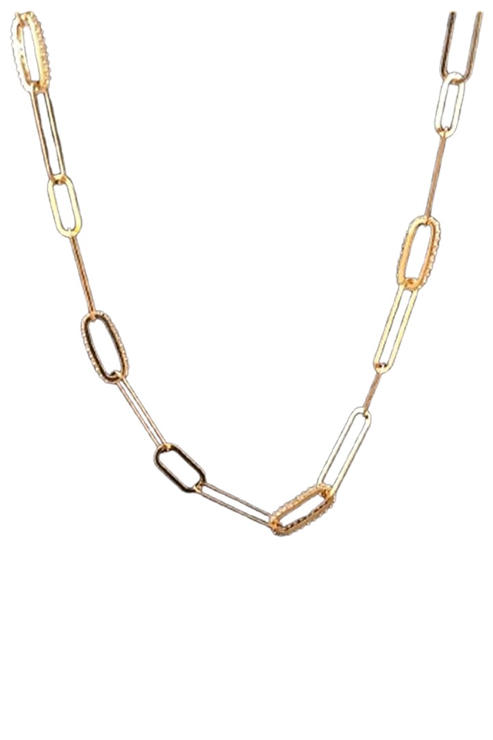 18kt Yellow Gold Finish Paper-Clip Link Chain Necklace by Zewar By Valchandson jewellers at Pernia's Pop Up Shop