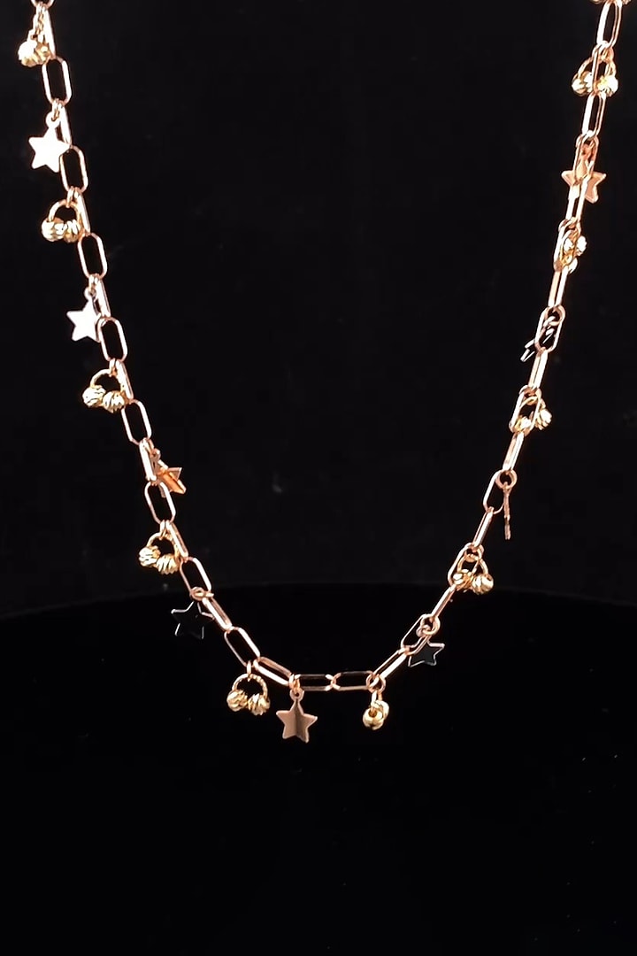 18kt Rose Gold Finish Star & Ball Drop Paper-Clip Necklace by Zewar By Valchandson jewellers at Pernia's Pop Up Shop