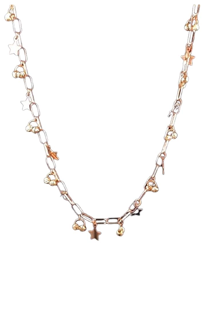 18kt Rose Gold Finish Star & Ball Drop Paper-Clip Necklace by Zewar By Valchandson jewellers at Pernia's Pop Up Shop