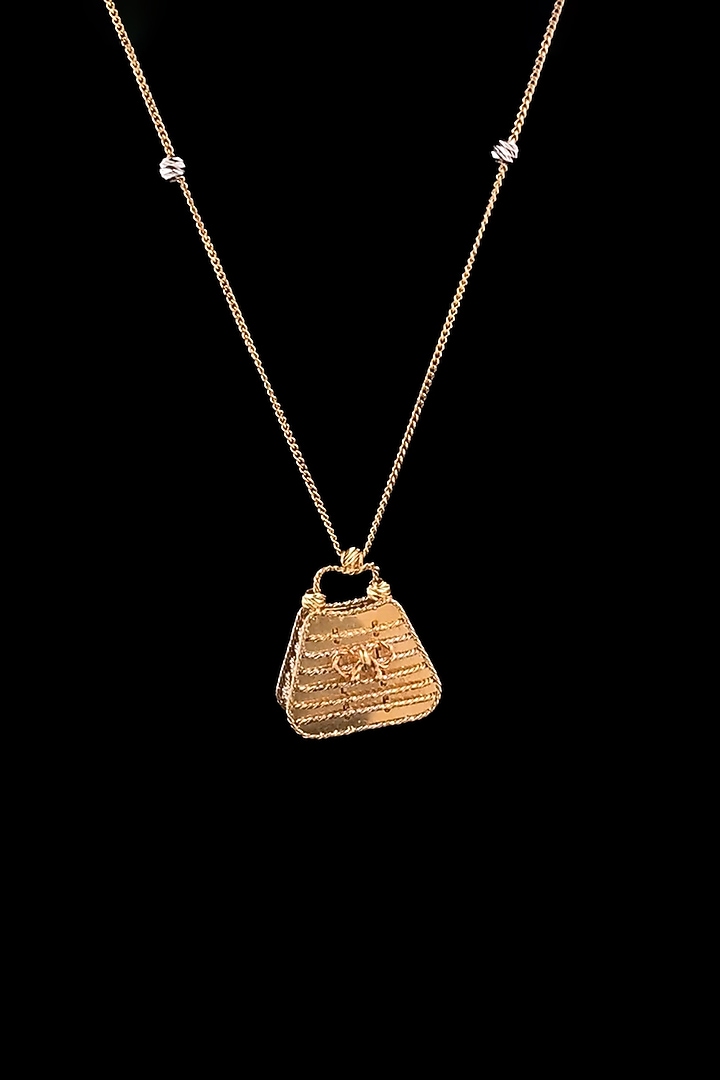 18kt Rose Gold Finish Diamond Handbag Charm Pendant Necklace by Zewar By Valchandson jewellers at Pernia's Pop Up Shop