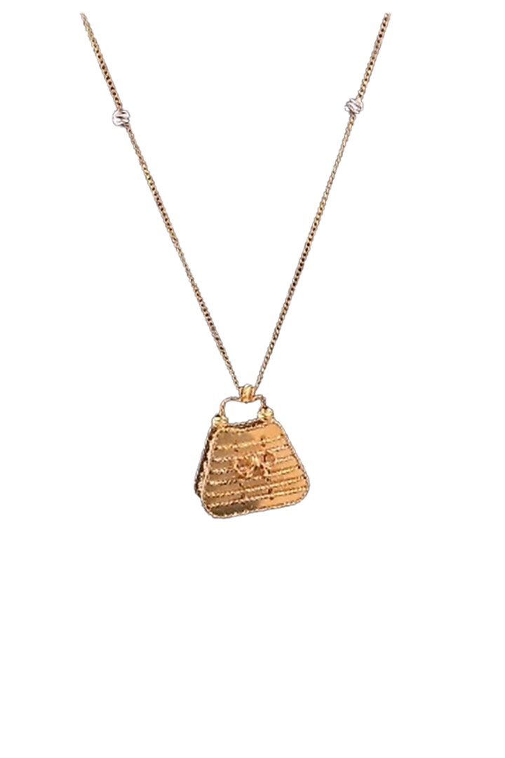 18kt Rose Gold Finish Diamond Handbag Charm Pendant Necklace by Zewar By Valchandson jewellers at Pernia's Pop Up Shop