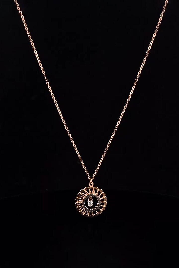 18kt Rose Gold Finish Diamond Sun Medallion Pendant Necklace by Zewar By Valchandson jewellers at Pernia's Pop Up Shop