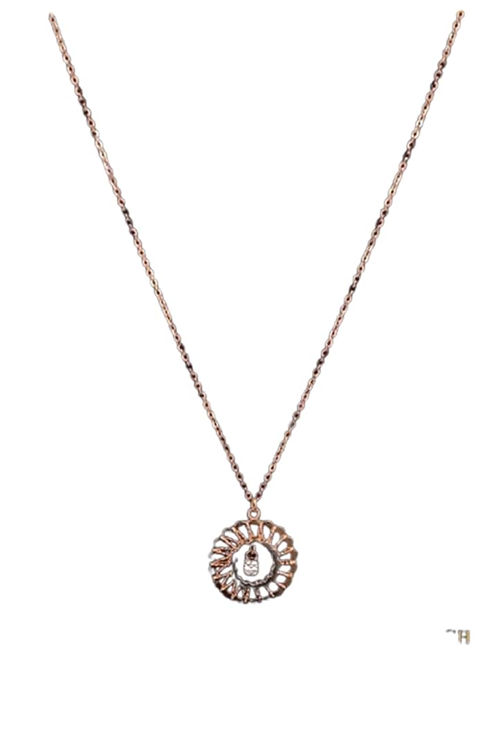 18kt Rose Gold Finish Diamond Sun Medallion Pendant Necklace by Zewar By Valchandson jewellers at Pernia's Pop Up Shop