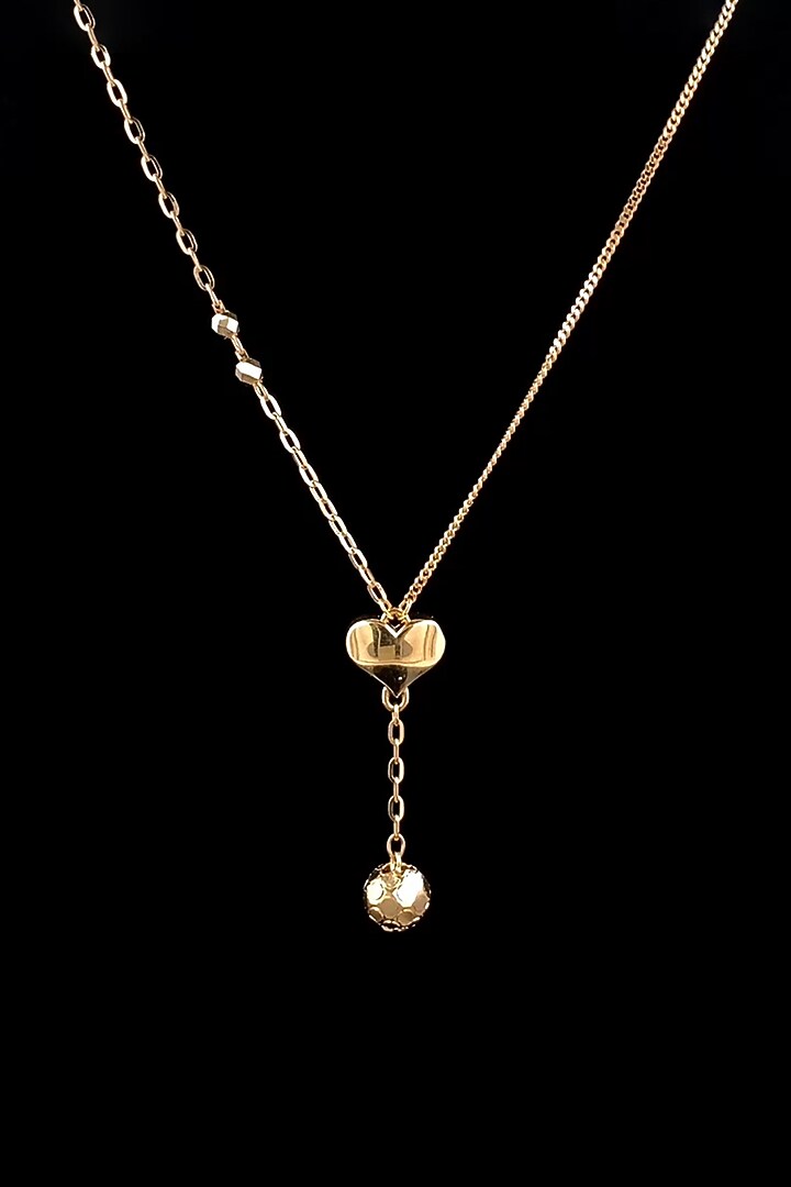 18kt Rose Gold Finish Heart & Ball Drop Lariat-Style Necklace by Zewar By Valchandson jewellers at Pernia's Pop Up Shop