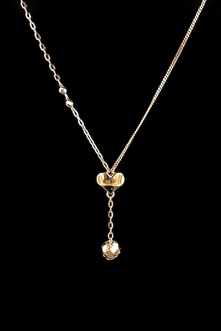 18kt Rose Gold Finish Heart & Ball Drop Lariat-Style Necklace by Zewar By Valchandson jewellers