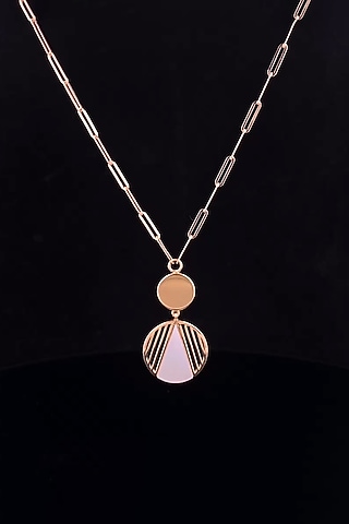 18kt Two-Tone Finish Mother Of Pearl Paperlink Chain Pendant Necklace by Zewar By Valchandson jewellers