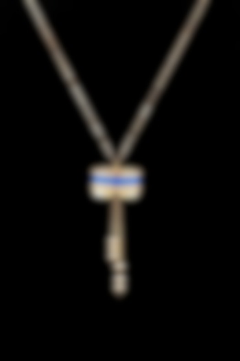 18kt Yellow Gold Finish Diamond Turquoise Cylinder Pendant Necklace by Zewar By Valchandson jewellers at Pernia's Pop Up Shop