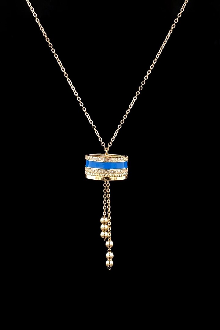 18kt Yellow Gold Finish Diamond Turquoise Cylinder Pendant Necklace by Zewar By Valchandson jewellers at Pernia's Pop Up Shop
