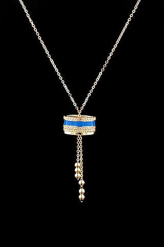 18kt Yellow Gold Finish Diamond Turquoise Cylinder Pendant Necklace by Zewar By Valchandson jewellers