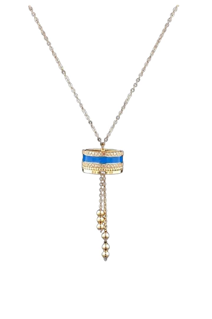 18kt Yellow Gold Finish Diamond Turquoise Cylinder Pendant Necklace by Zewar By Valchandson jewellers at Pernia's Pop Up Shop
