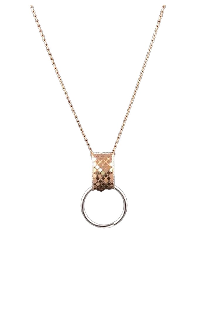 18kt Two-Tone Finish Layered Mesh Three-Disc Lariat Necklace by Zewar By Valchandson jewellers at Pernia's Pop Up Shop
