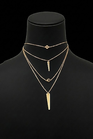 18kt Rose Gold Finish SPike Drop Layered Choker Necklace by Zewar By Valchandson jewellers