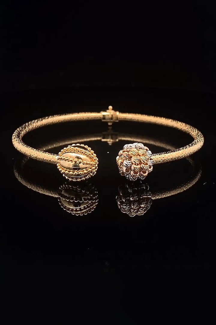 18kt Two-Tone Finish Diamond Beaded Mesh Open Cuff Bangle by Zewar By Valchandson jewellers at Pernia's Pop Up Shop