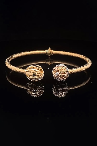 18kt Two-Tone Finish Diamond Beaded Mesh Open Cuff Bangle by Zewar By Valchandson jewellers