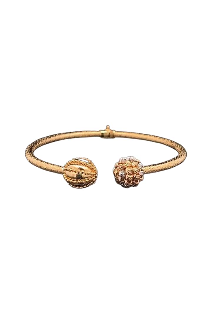 18kt Two-Tone Finish Diamond Beaded Mesh Open Cuff Bangle by Zewar By Valchandson jewellers at Pernia's Pop Up Shop