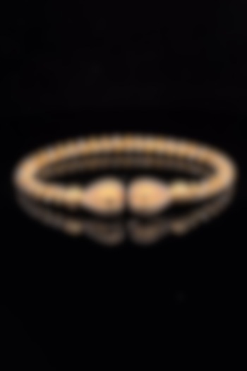18kt Yellow Gold Finish Sculpted Teardrop Ball Open Cuff Bangle by Zewar By Valchandson jewellers at Pernia's Pop Up Shop