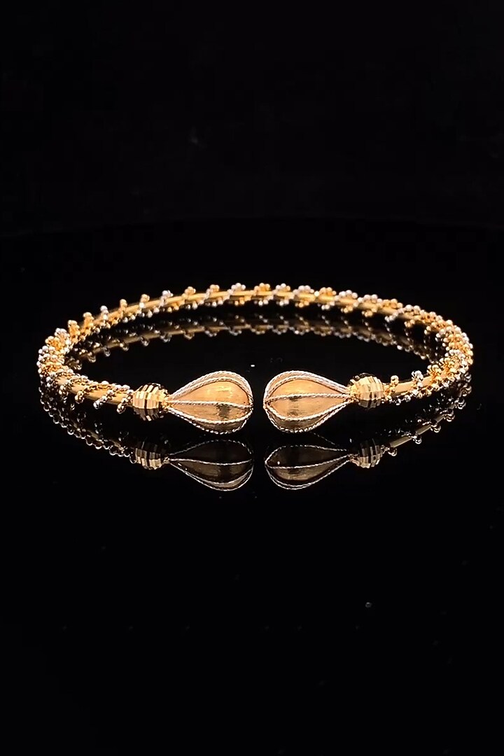 18kt Yellow Gold Finish Sculpted Teardrop Ball Open Cuff Bangle by Zewar By Valchandson jewellers at Pernia's Pop Up Shop