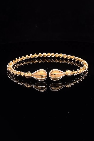 18kt Yellow Gold Finish Sculpted Teardrop Ball Open Cuff Bangle by Zewar By Valchandson jewellers