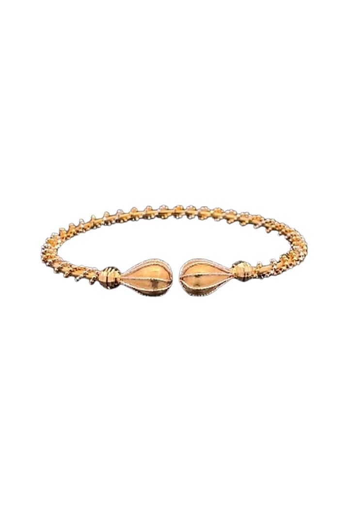 18kt Yellow Gold Finish Sculpted Teardrop Ball Open Cuff Bangle by Zewar By Valchandson jewellers at Pernia's Pop Up Shop