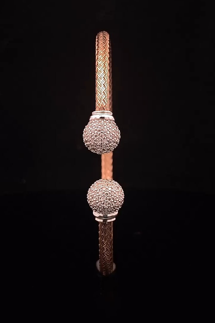 18kt Two-Tone Finish Diamond & Ball Charm Open Cuff Bangle by Zewar By Valchandson jewellers at Pernia's Pop Up Shop