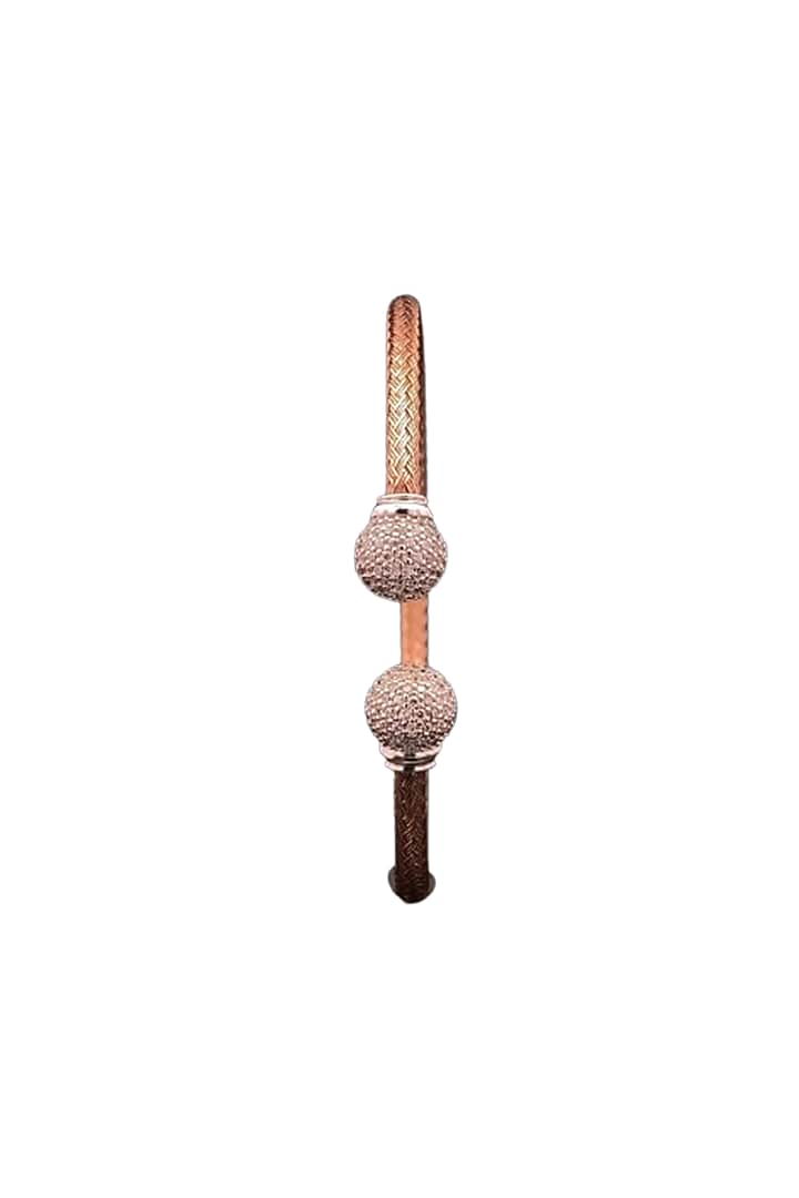 18kt Two-Tone Finish Diamond & Ball Charm Open Cuff Bangle by Zewar By Valchandson jewellers at Pernia's Pop Up Shop