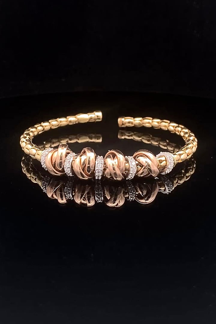 18kt Two-Tone Finish Diamond Knot Cluster Open Cuff Bangle by Zewar By Valchandson jewellers at Pernia's Pop Up Shop