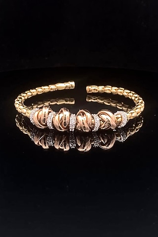 18kt Two-Tone Finish Diamond Knot Cluster Open Cuff Bangle by Zewar By Valchandson jewellers
