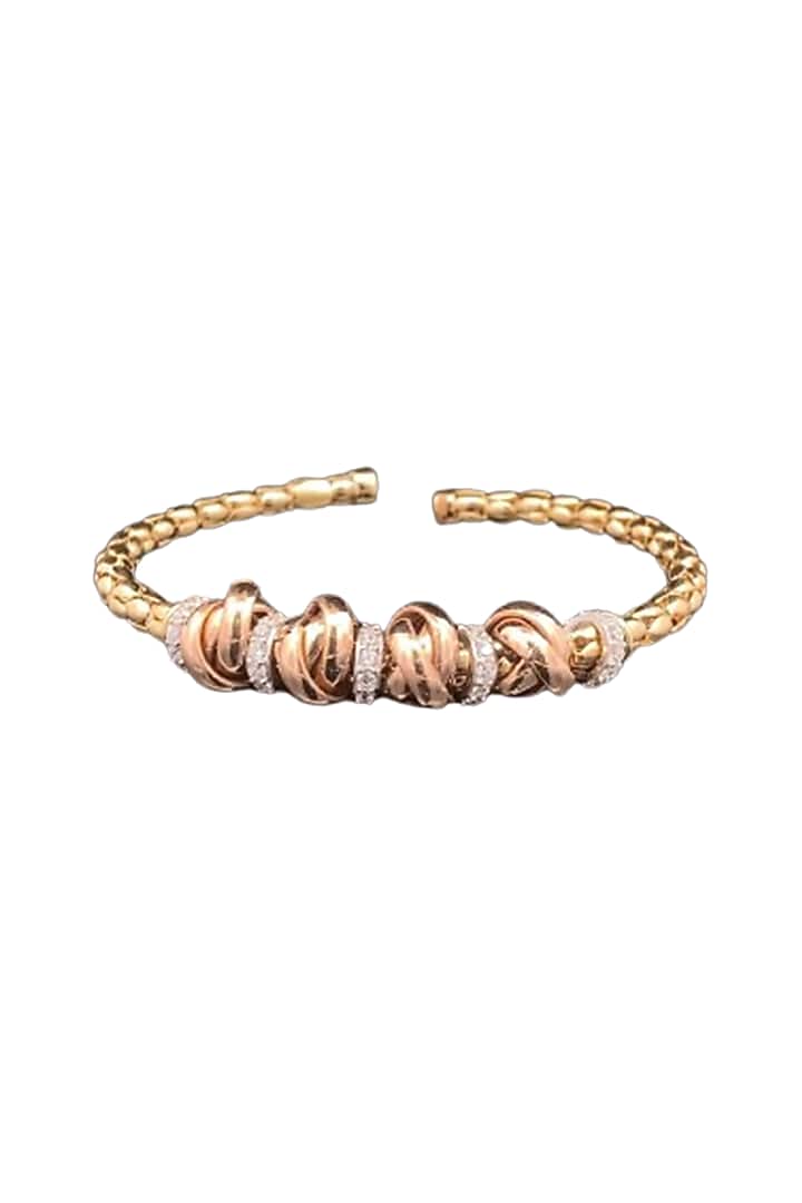 18kt Two-Tone Finish Diamond Knot Cluster Open Cuff Bangle by Zewar By Valchandson jewellers at Pernia's Pop Up Shop