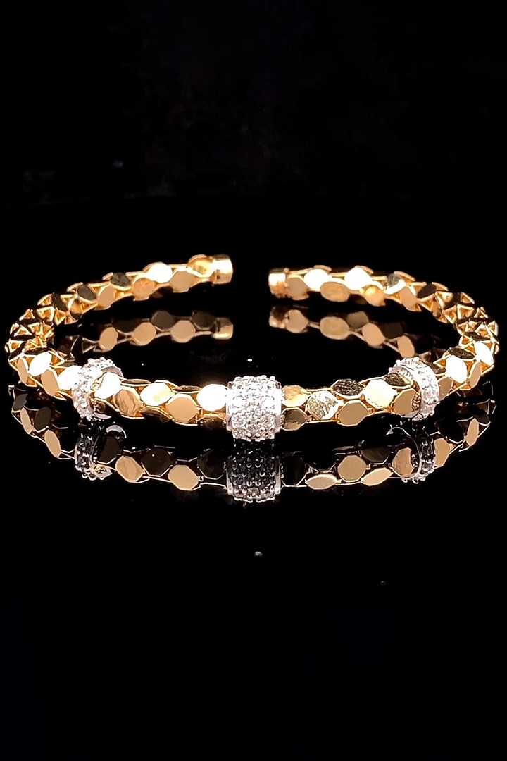 18kt Two-Tone Finish Diamond Honeycomb Open Cuff Bangle by Zewar By Valchandson jewellers at Pernia's Pop Up Shop