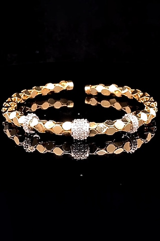 18kt Two-Tone Finish Diamond Honeycomb Open Cuff Bangle by Zewar By Valchandson jewellers