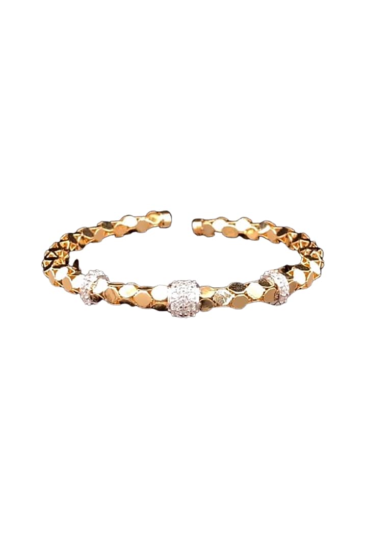 18kt Two-Tone Finish Diamond Honeycomb Open Cuff Bangle by Zewar By Valchandson jewellers at Pernia's Pop Up Shop