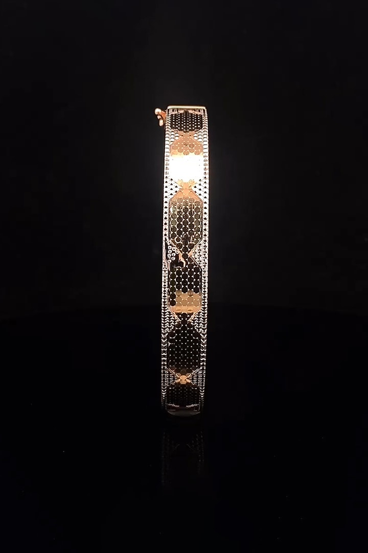 18kt Two-Tone Finish Dotted Bee Filigree Bangle by Zewar By Valchandson jewellers at Pernia's Pop Up Shop