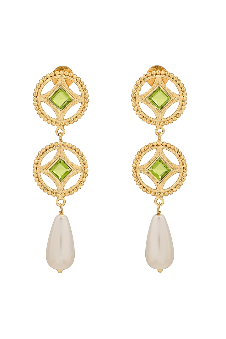 Gold Plated Green Swarovski Dangler Earrings In Brass by Zeeya Contemporary at Pernia's Pop Up Shop