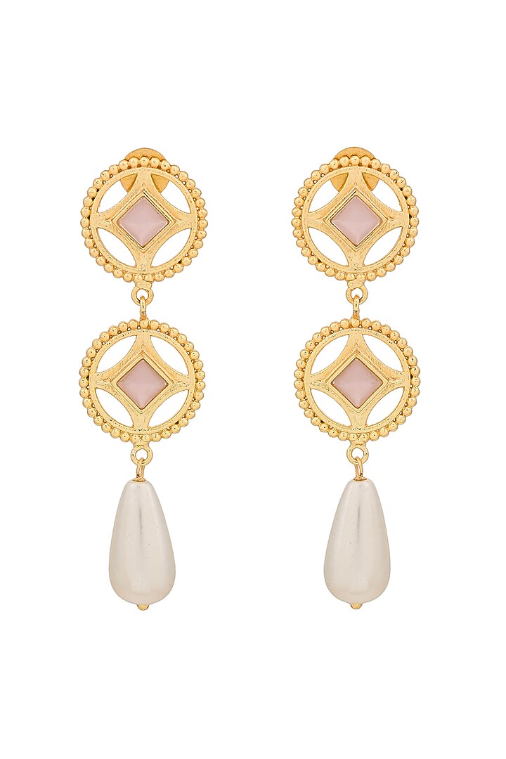 Gold Plated Brass Pink Swarovski Dangler Earrings by Zeeya Contemporary at Pernia's Pop Up Shop