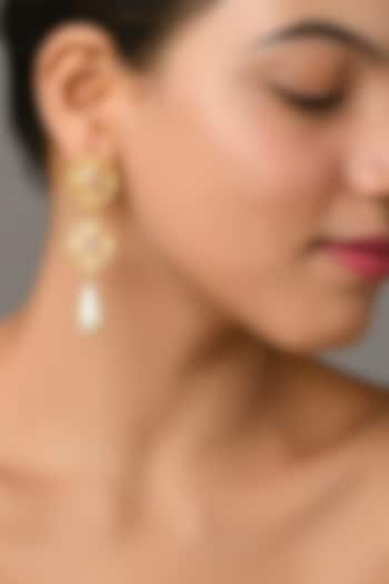 Gold Plated Brass Pink Swarovski Dangler Earrings by Zeeya Contemporary at Pernia's Pop Up Shop
