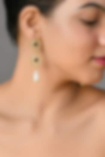 Gold Plated Brass Blue Swarovski Dangler Earrings by Zeeya Contemporary at Pernia's Pop Up Shop