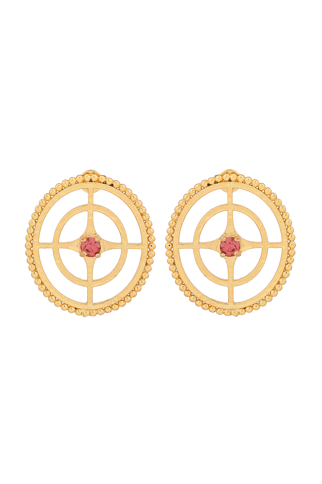 Gold Plated Brass Pink Swarovski Stud Earrings by Zeeya Contemporary