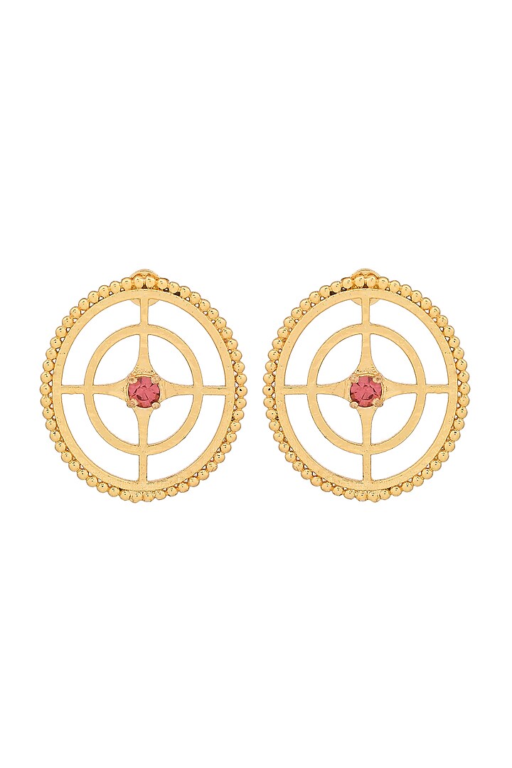 Gold Plated Brass Pink Swarovski Stud Earrings by Zeeya Contemporary
