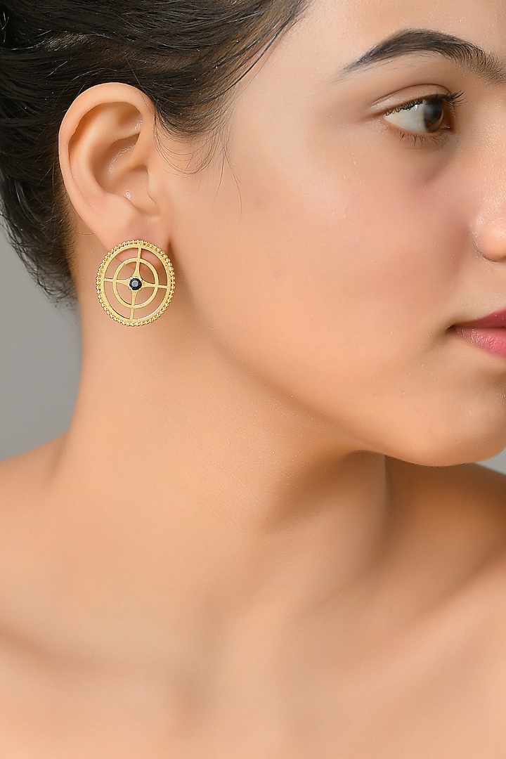 Gold Plated Brass Swarovski Stud Earrings by Zeeya Contemporary