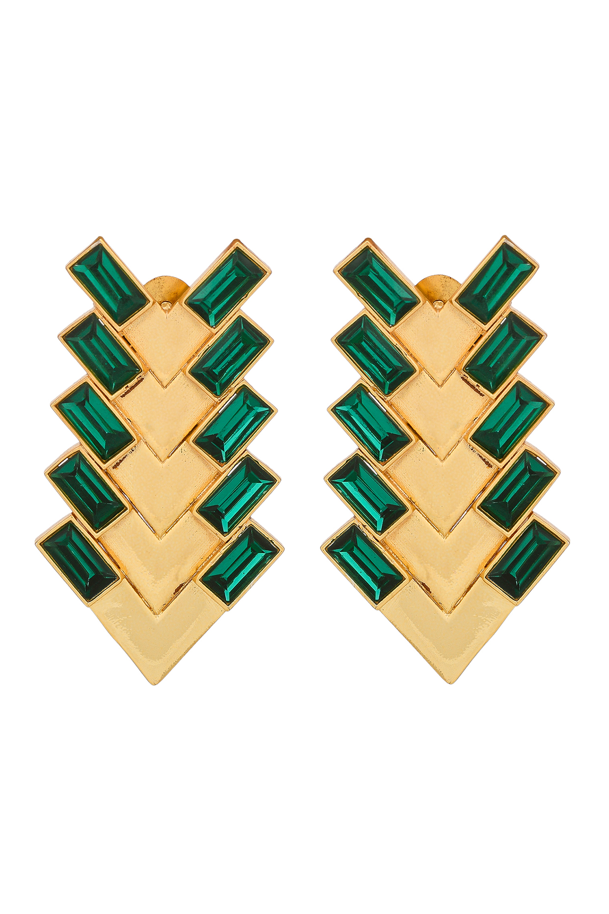 Gold Plated Brass Green Swarovski Stud Earrings by Zeeya Contemporary