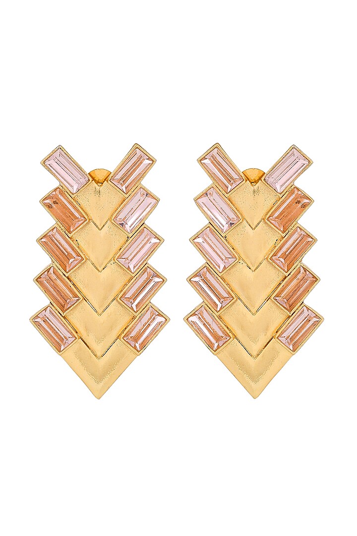 Gold Plated Light Pink Swarovski Stud Earrings by Zeeya Contemporary