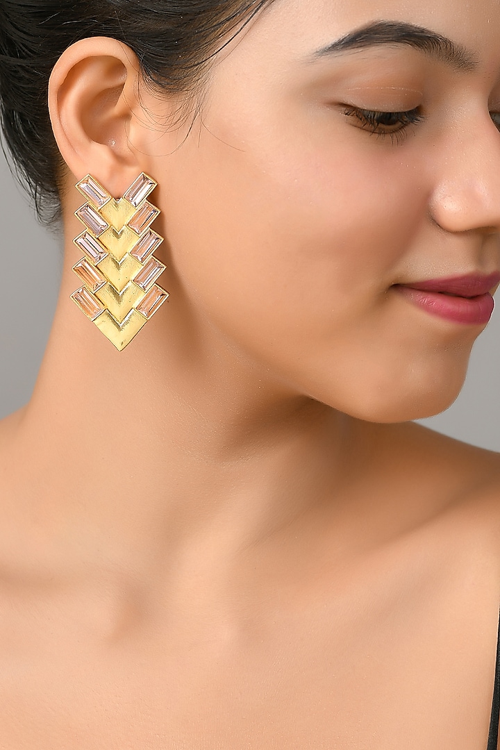Gold Plated Light Pink Swarovski Stud Earrings by Zeeya Contemporary