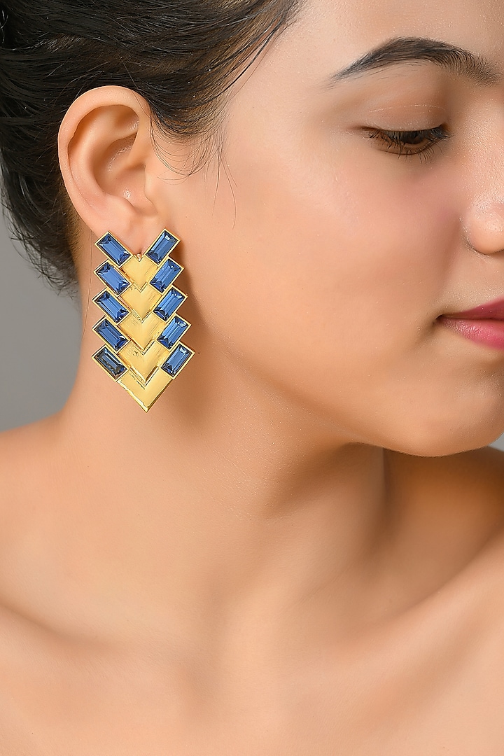 Gold Plated Cobalt Blue Swarovski Stud Earrings by Zeeya Contemporary at Pernia's Pop Up Shop