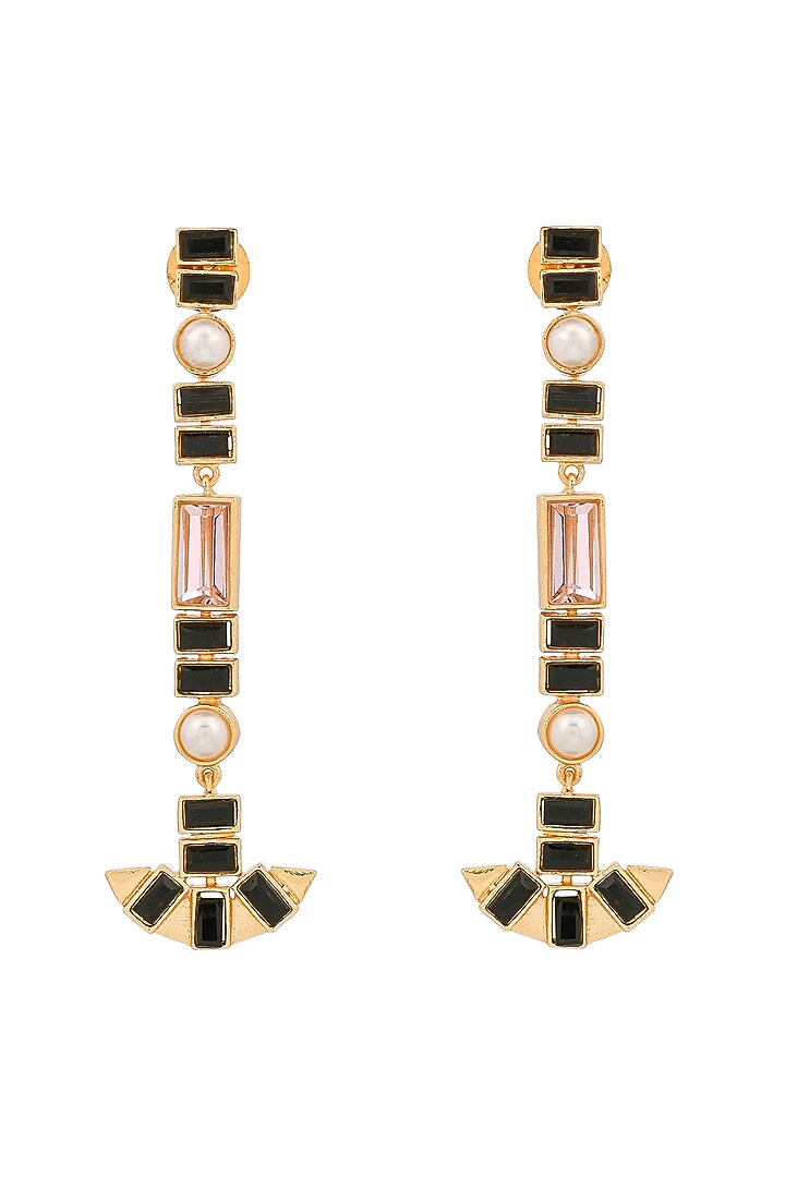 Gold Plated Black Swarovski Dangler Earrings by Zeeya Contemporary at Pernia's Pop Up Shop