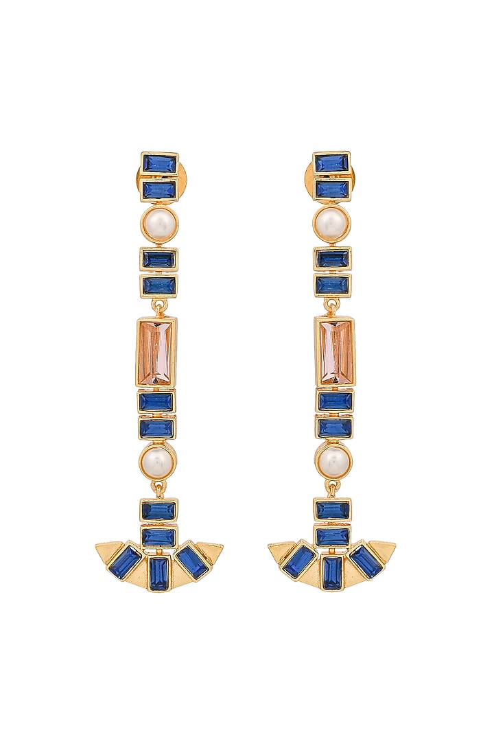 Gold Plated Cobalt Blue Swarovski Dangler Earrings by Zeeya Contemporary at Pernia's Pop Up Shop