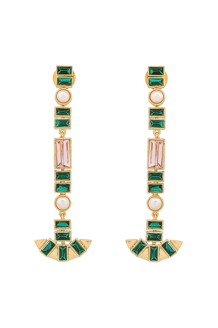 Gold Plated Green Swarovski Dangler Earrings by Zeeya Contemporary at Pernia's Pop Up Shop
